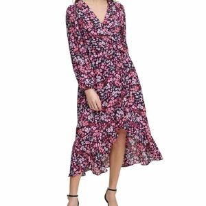 Kensie Floral Wrap Ruffle Midi Dress